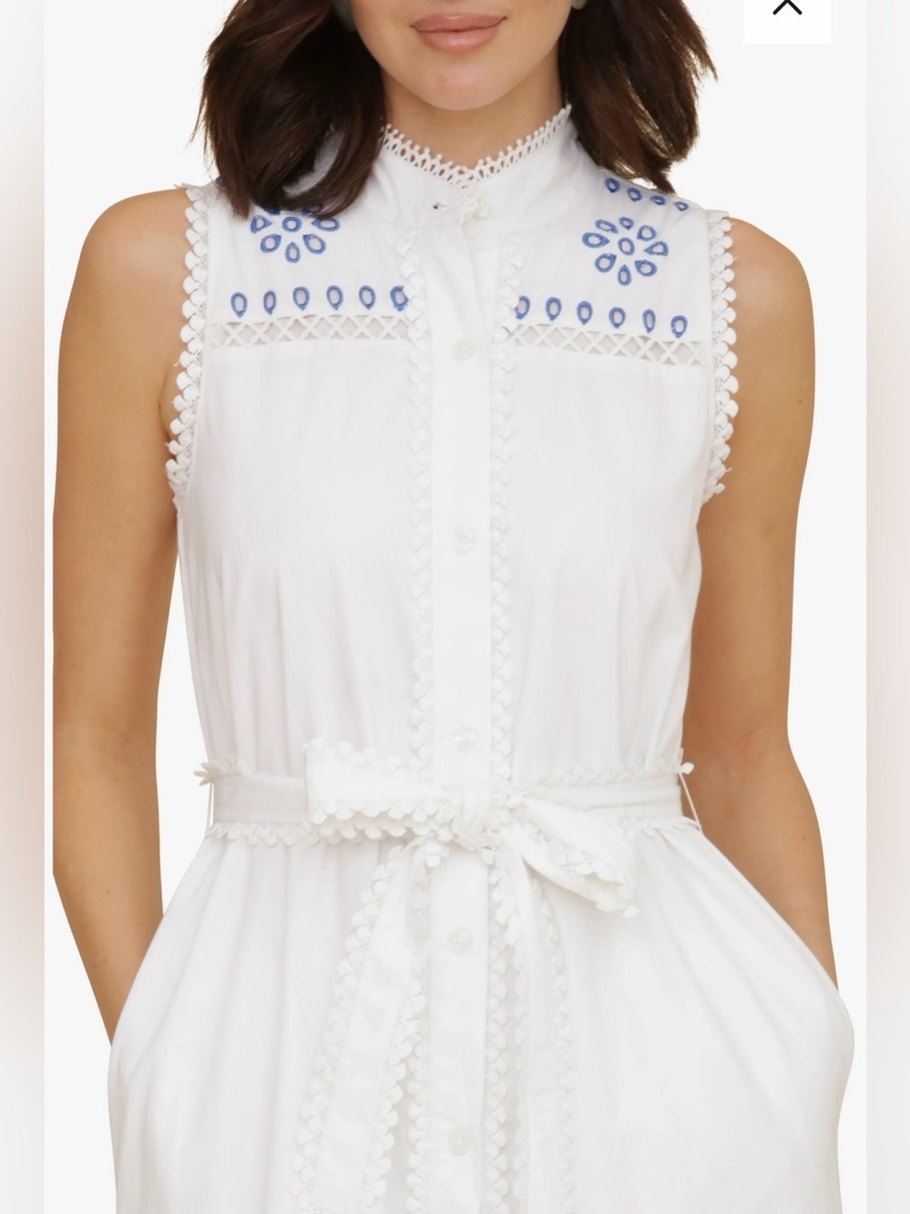 Avec Les Filles White Maxi Dress with Cobalt Blue Eyelet Detail 12 - Picture 3 of 10